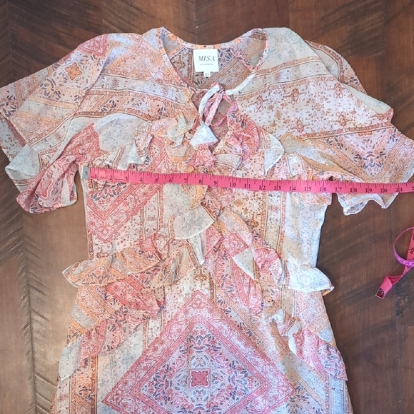 Misa Los Angeles Pink Long Ruffle Dress, US XS - Picture 5 of 7